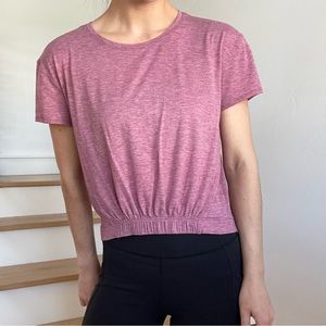 Lululemon Athletica Short Notice Heathered Moss Rose Pink Cinched Top Shirt 4